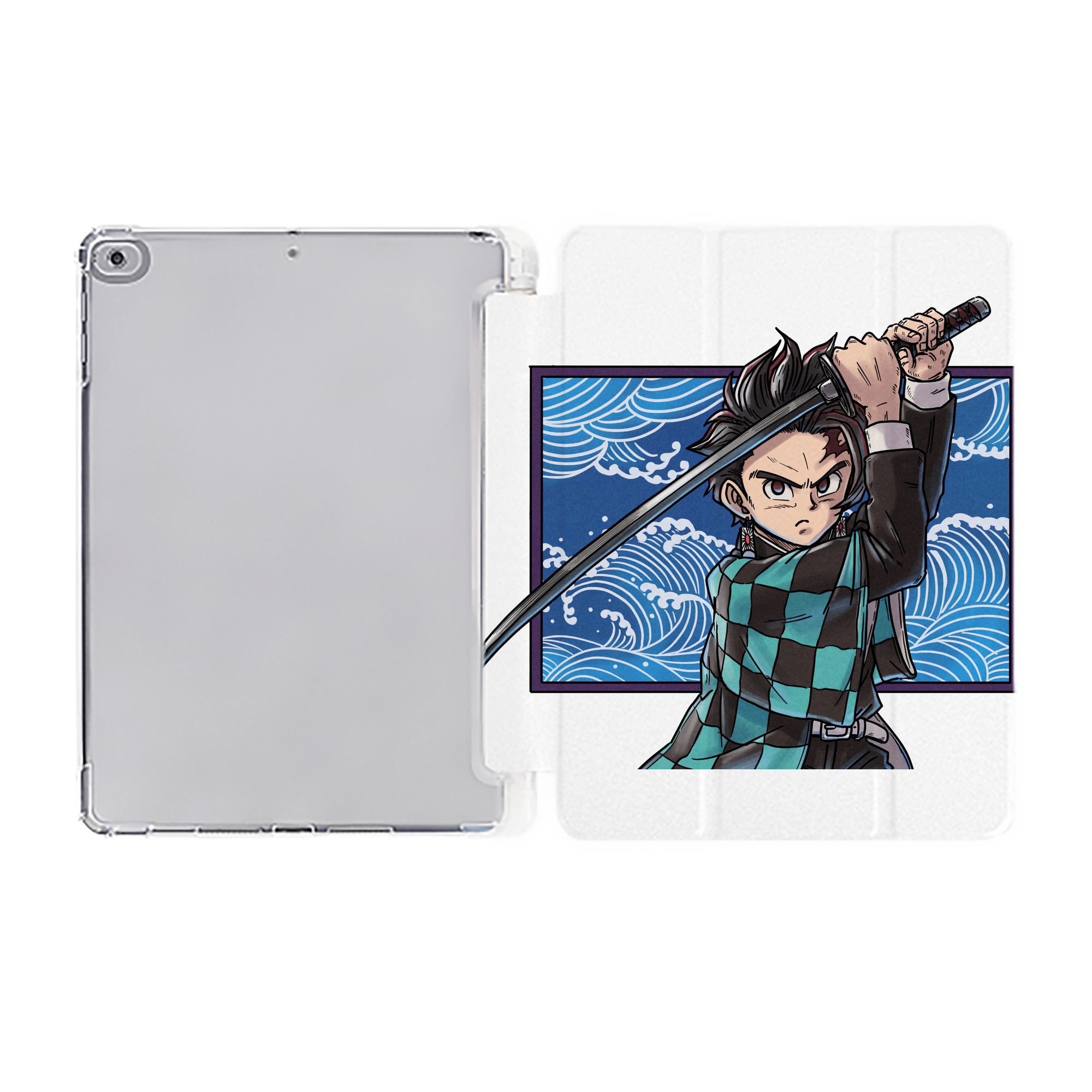 （画像用） 鬼滅の刃 竈門 炭治郎／かまど たんじろう Kamado Tanjirou IPad ケース ペン収納付き 三つ折りスタンド PUレザー×シリコン 対応機種9.5/10.5/10.9インチ